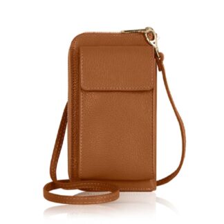 Leather Handbag with Phone Case, Dark Tan (PS462)