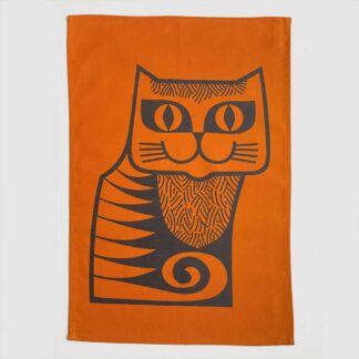 Magpie Hornsea Cat Teatowel Orange