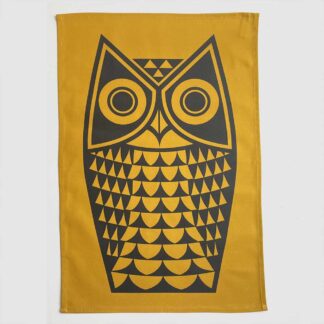 Magpie Hornsea Owl Teatowel Yellow