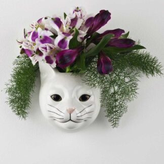 Quail Daisy White Cat Wall Vase